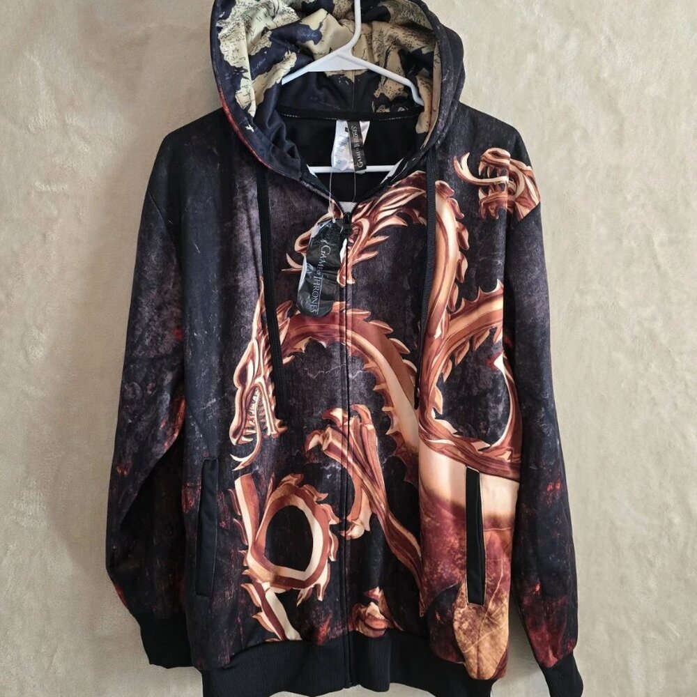 Game‎ of Thrones Dragon Hoodie Mens M Fire & Blood Full Zip Sweatshirt NWT 386